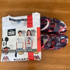 Disney Mickey Mouse White and Red Youth 2 Pack Tees with FREE Sandals (Size 13)